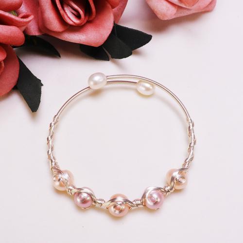 Brass Bracelet & Bangle, with Freshwater Pearl, fashion jewelry & for woman, more colors for choice, Length:Approx 17 cm, Sold By PC