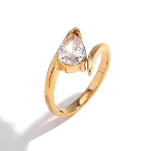 Cubic Zirconia nerezové prst prsten, 304 Stainless Steel, 18K pozlacené, módní šperky & micro vydláždit kubické zirkony & pro ženy, zlatý, Prodáno By PC