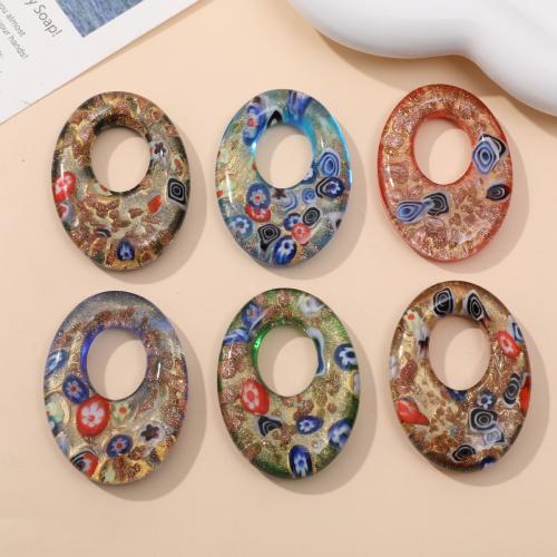 Gold Sand Lampwork Pendants Flat Oval fashion jewelry & DIY & hollow Sold By PC