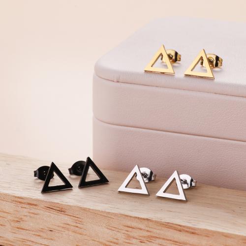 Stainless Steel Stud Earrings, 304 Stainless Steel, Triangle, Vacuum Ion Plating, fashion jewelry & for woman & hollow, more colors for choice, 10x8.60mm, 12Pairs/Bag, Sold By Bag