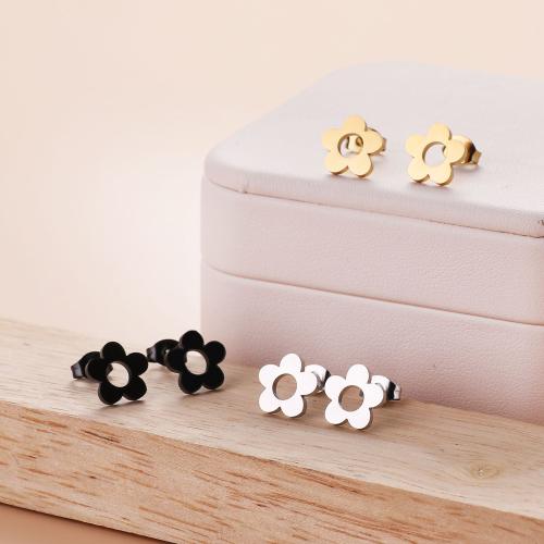 Stainless Steel Stud Earrings, 304 Stainless Steel, Flower, Vacuum Ion Plating, fashion jewelry & for woman & hollow, more colors for choice, 10x10mm, 12Pairs/Bag, Sold By Bag