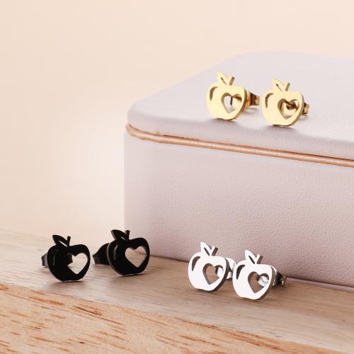 Stainless Steel Stud Earrings 304 Stainless Steel Apple Vacuum Ion Plating fashion jewelry & for woman & hollow Sold By Bag