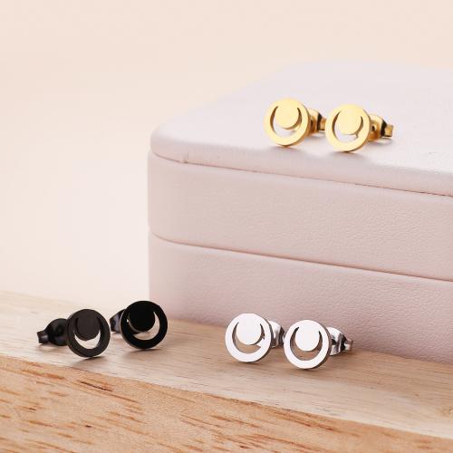 Stainless Steel Stud Earrings 304 Stainless Steel Flat Round Vacuum Ion Plating fashion jewelry & for woman & hollow Sold By Bag