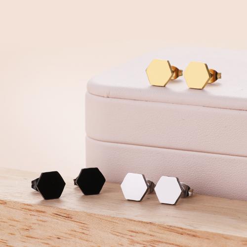 Stainless Steel Stud Earrings 304 Stainless Steel Hexagon Vacuum Ion Plating fashion jewelry & for woman Sold By Bag