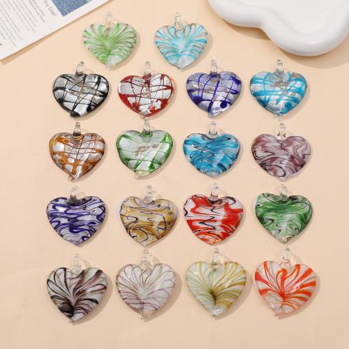 Gold Sand Lampwork Pendants, Heart, fashion jewelry & DIY & different designs for choice, more colors for choice, 45x45mm, Sold By PC