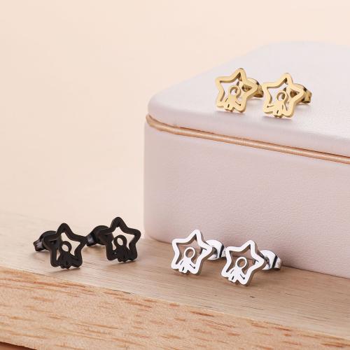 Stainless Steel Stud Earrings, 304 Stainless Steel, Star, Vacuum Ion Plating, fashion jewelry & for woman & hollow, more colors for choice, 10x9.80mm, 12Pairs/Bag, Sold By Bag