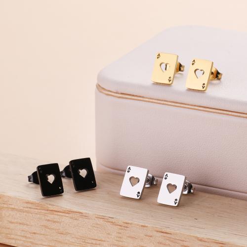 Stainless Steel Stud Earrings, 304 Stainless Steel, Poker, Vacuum Ion Plating, fashion jewelry & for woman & hollow, more colors for choice, 7.20x10mm, 12Pairs/Bag, Sold By Bag