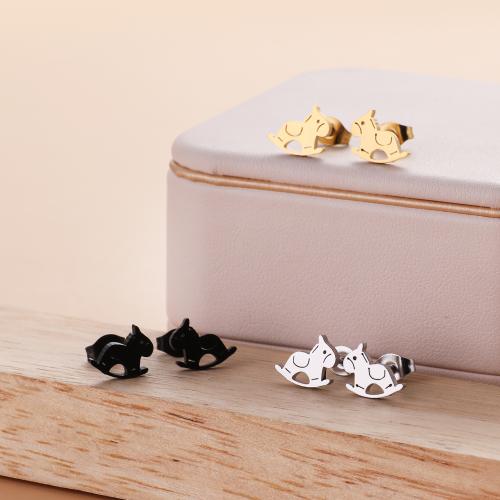Stainless Steel Stud Earrings, 304 Stainless Steel, rocking horse, Vacuum Ion Plating, fashion jewelry & for woman & hollow, more colors for choice, 10x8.50mm, 12Pairs/Bag, Sold By Bag