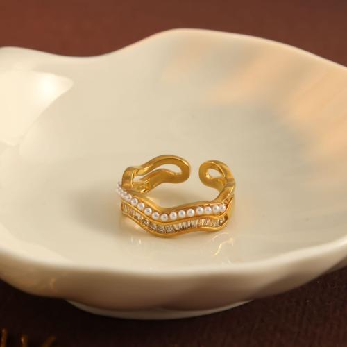 Sko Circonia Pierścień mosiężny Micro Pave, Mosiądz, ze Perła plastikowa, biżuteria moda & mikro utorować cyrkonia & dla kobiety, rozmiar:7, sprzedane przez PC