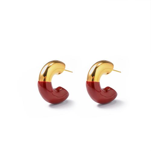 Brass Stud Earring, fashion jewelry & for woman & enamel, more colors for choice, 30x30mm, Sold By Pair
