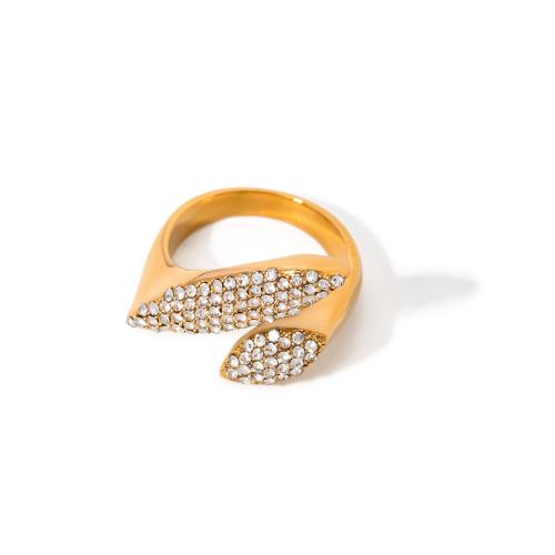 Rostfritt stål Rhinestone Fingerringar, 304 rostfritt stål, 18K guldpläterad, mode smycken & för kvinna & med strass, gyllene, Säljs av PC