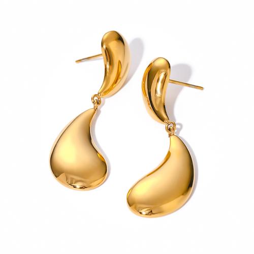 Boucle d'oreille goutte inox, Acier inoxydable 304, Plaqué or 18K, bijoux de mode & pour femme, doré, 44.70mm, Vendu par paire