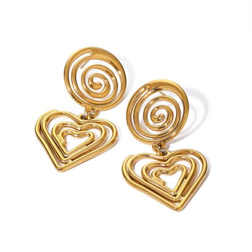 Stainless Steel Drop Earring, 304 Stainless Steel, Heart, 18K gold plated, fashion jewelry & for woman, more colors for choice, 50.20x25.80mm, Sold By Pair