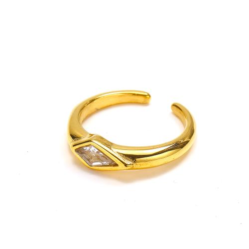 Ring Finger ze stali nierdzewnej, Stal nierdzewna 304, ze Sześcienna cyrkonia, Rhombus, biżuteria moda & różnej wielkości do wyboru & dla kobiety, złoty, sprzedane przez PC