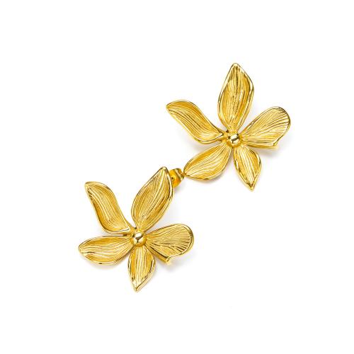 Stainless Steel Stud Earrings 304 Stainless Steel Flower Vacuum Ion Plating fashion jewelry & for woman golden Sold By Pair