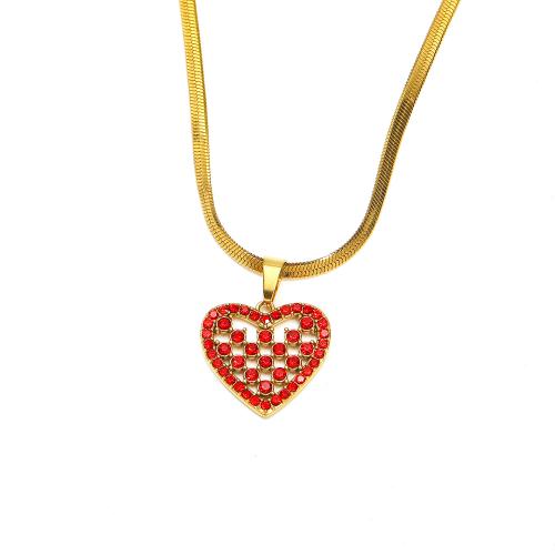 Rustfrit stål smykker halskæde, 304 rustfrit stål, med Cubic Zirconia & Plastic Pearl, Heart, mode smykker & for kvinde, flere farver til valg, 17x22mm, Længde Ca. 45 cm, Solgt af PC