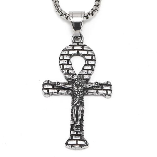 Edelstahl Schmuck Halskette, 304 Edelstahl, Kreuz, Modeschmuck & verschiedene Stile für Wahl & für den Menschen, keine, verkauft von PC