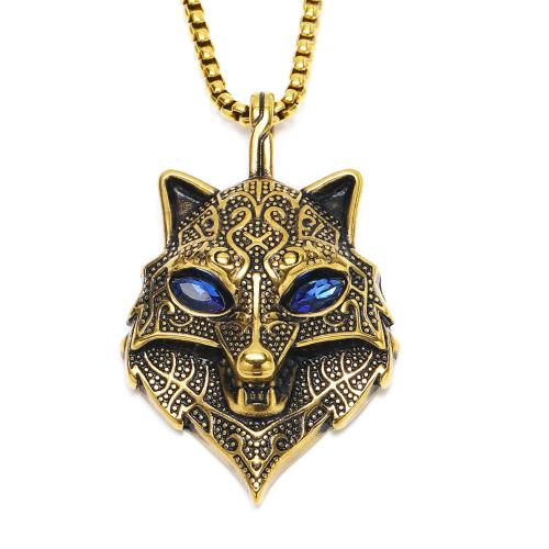 Stainless Steel Jewelry Necklace, 304 Stainless Steel, Wolf, Vacuum Ion Plating, fashion jewelry & different styles for choice & for man & with rhinestone, more colors for choice, Sold By PC