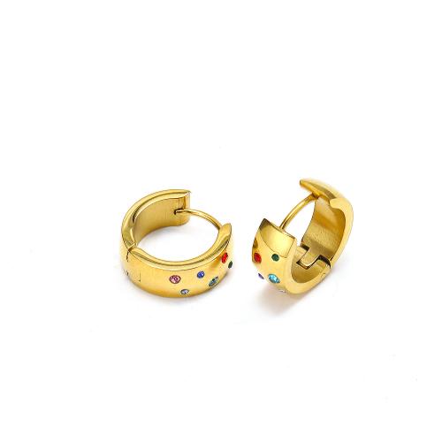 Huggie Anneau d'oreille, Acier inoxydable 304, bijoux de mode & pavé de micro zircon & pour femme, doré, 16x15mm, Vendu par paire