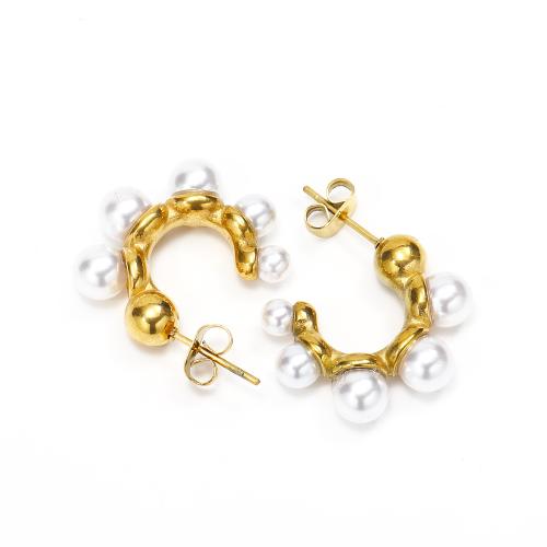 Edelstahl Ohrringe, 304 Edelstahl, mit Kunststoff Perlen, Modeschmuck & für Frau, 22x21mm, verkauft von Paar