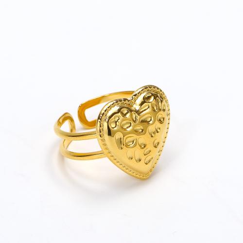 Rustfrit stål fingre Ringe, 304 rustfrit stål, Heart, Justerbar & mode smykker & for kvinde, gylden, 20x17mm, Solgt af PC