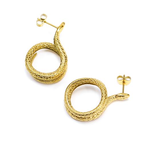 Stainless Steel Stud Earrings 304 Stainless Steel Snake Vacuum Ion Plating fashion jewelry & for woman golden Sold By Pair