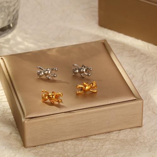 Stainless Steel Stud Earrings 304 Stainless Steel Bear plated for woman Sold By Pair