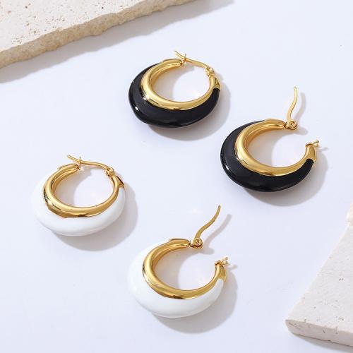 Stainless Steel Lever Back Earring, 304 Stainless Steel, Round, plated, for woman & enamel, more colors for choice, 28.40x30.30mm, Sold By Pair