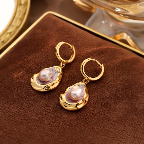 Huggie Hoop Drop Earring, Brass, gold color plated, for woman & enamel, nickel, lead & cadmium free, 14x35mm, Sold By Pair