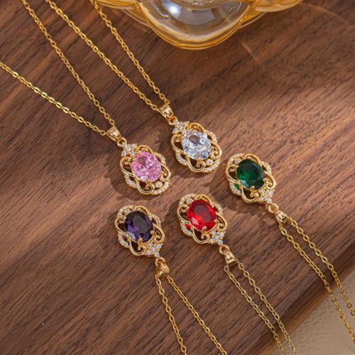 Tibetan Style Jewelry Necklace, with Glass, with 5cm extender chain, plated, fashion jewelry & micro pave cubic zirconia & with rhinestone, more colors for choice, nickel, lead & cadmium free, 14x26mm, Length:40 cm, Sold By PC