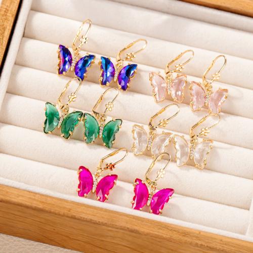 Brass Drop Earring with Glass Butterfly plated fashion jewelry nickel lead & cadmium free Sold By Pair