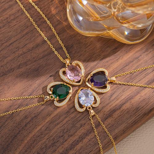 Titanium Steel Necklace, with 5cm extender chain, Heart, plated, fashion jewelry & micro pave cubic zirconia, more colors for choice, 17x20mm, Length:40 cm, Sold By PC