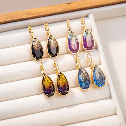 Brass Drop Earring with Glass Teardrop plated fashion jewelry nickel lead & cadmium free Sold By Pair