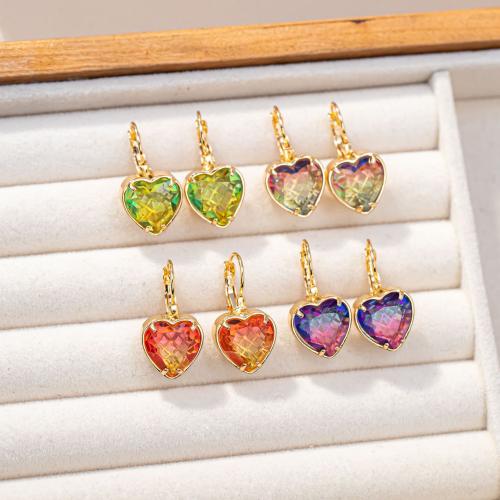 Brass Drop Earring with Glass Heart plated fashion jewelry nickel lead & cadmium free Sold By Pair