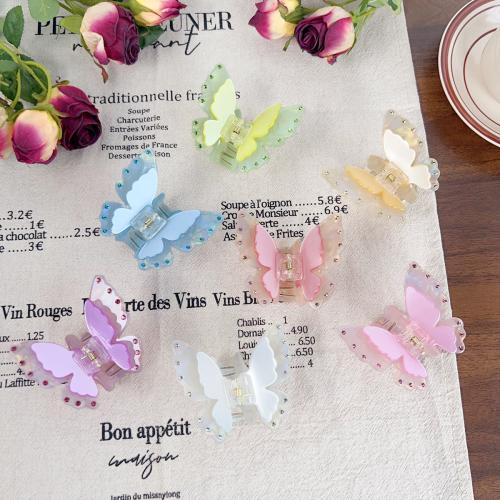 Hair Claw Clips, Acrylic, Butterfly, fashion jewelry & with rhinestone, more colors for choice, 75x65mm, Sold By PC