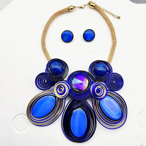 Jewelry Sets, earring & necklace, Aluminum, with Resin, 2 pieces & fashion jewelry & for woman, more colors for choice, Sold By Set