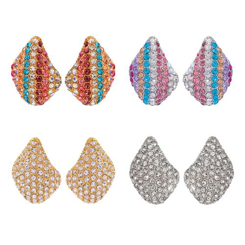 Stainless Steel Stud Earrings, 304 Stainless Steel, Teardrop, plated, fashion jewelry & for woman & with rhinestone, more colors for choice, 23x16.70mm, Sold By Pair