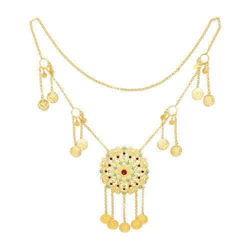 Zinc Alloy Sweater Necklace with turquoise fashion jewelry & for woman & with rhinestone gold Length 30.7 Inch Sold By PC
