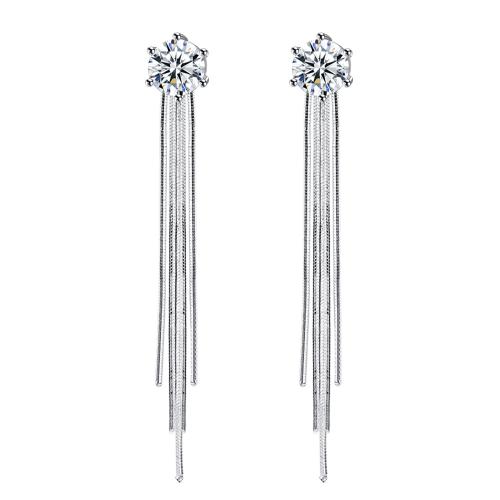 Cubic Zirconia Micro Pave Brass Earring, plated, micro pave cubic zirconia & for woman, platinum color, 75x9mm, Sold By Pair