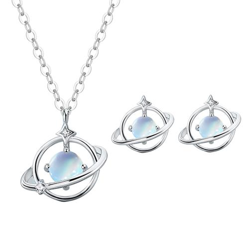Cubic Zirconia Micro Pave Brass Jewelry Sets, with Moonstone, plated, different styles for choice & micro pave cubic zirconia & for woman, platinum color, Sold By PC