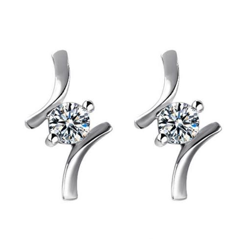 Cubic Zirconia Micro Pave Brass Earring, plated, micro pave cubic zirconia & for woman, platinum color, 13x7mm, Sold By Pair