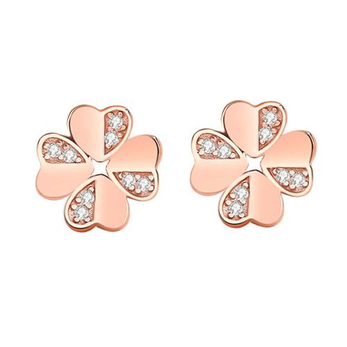 Cubic Zirconia Micro Pave Brass Earring, Four Leaf Clover, plated, micro pave cubic zirconia & for woman, more colors for choice, 9x9mm, Sold By Pair
