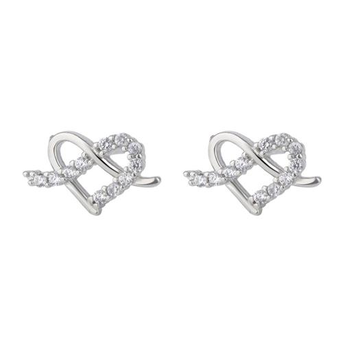 Cubic Zirconia Micro Pave Brass Earring, Heart, plated, micro pave cubic zirconia & for woman, platinum color, 7x11mm, Sold By Pair