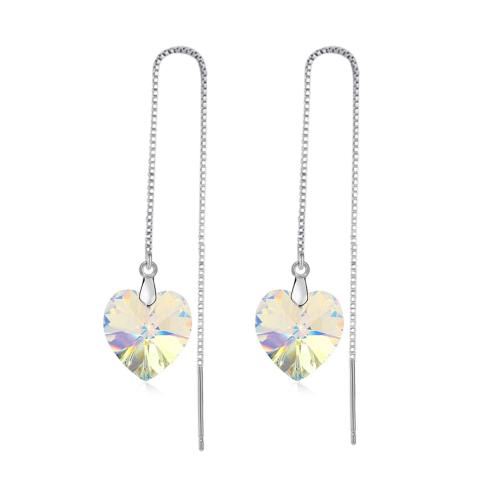 Brass Drop Earring with Glass Heart plated for woman platinum color Sold By Pair
