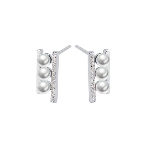 Cubic Zirconia Micro Pave Brass Earring with Plastic Pearl plated micro pave cubic zirconia & for woman Sold By Pair