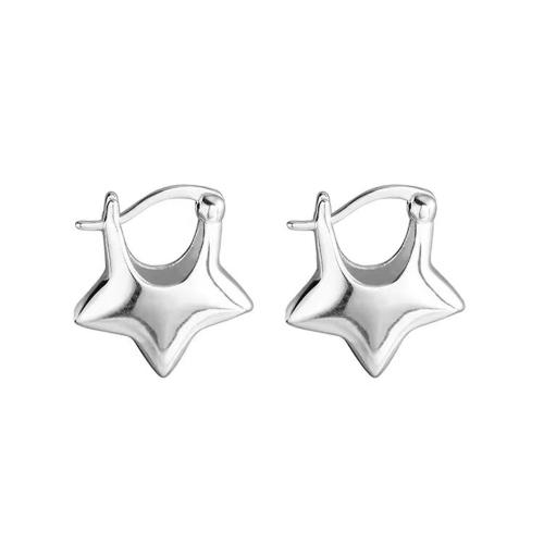 Laiton Leverback boucle d'oreille, étoile, Placage, pour femme, couleur platine, 19x16mm, Vendu par paire