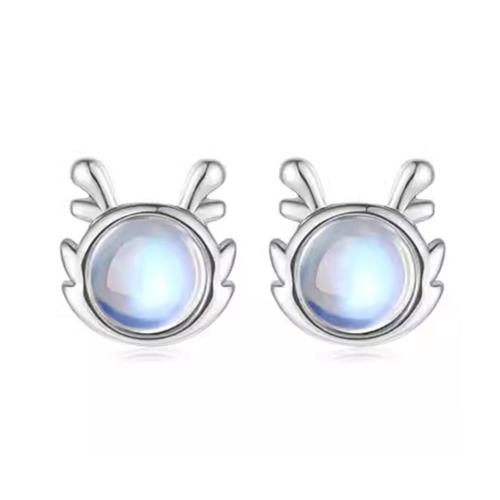Brass Stud Earring with Moonstone plated & micro pave cubic zirconia & for woman Sold By Pair