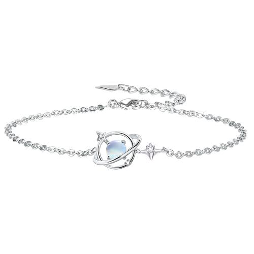 Cubic Zirconia Micro Pave Brass Bracelet with Moonstone with 4CM extender chain plated micro pave cubic zirconia & for woman platinum color Length Approx 16 cm Sold By PC