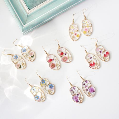Pressed Dried Flower Jewelry , 304 Stainless Steel, with Dried Flower & Resin & Tibetan Style, epoxy gel, different styles for choice & for woman, more colors for choice, 21x34x3mm, 6Pairs/Bag, Sold By Bag