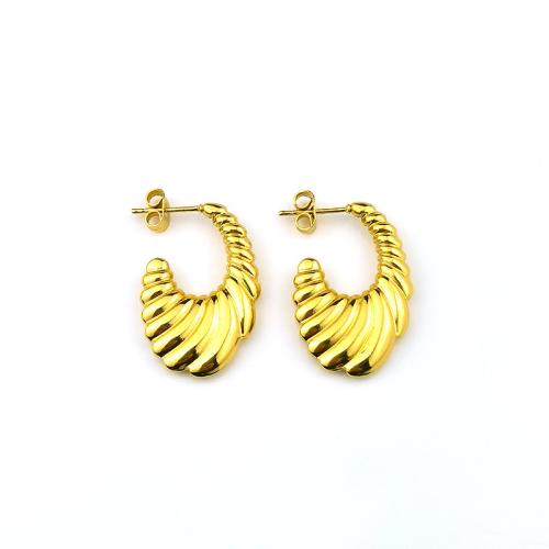 Stainless Steel Stud Earrings 304 Stainless Steel plated for woman golden Sold By PC
